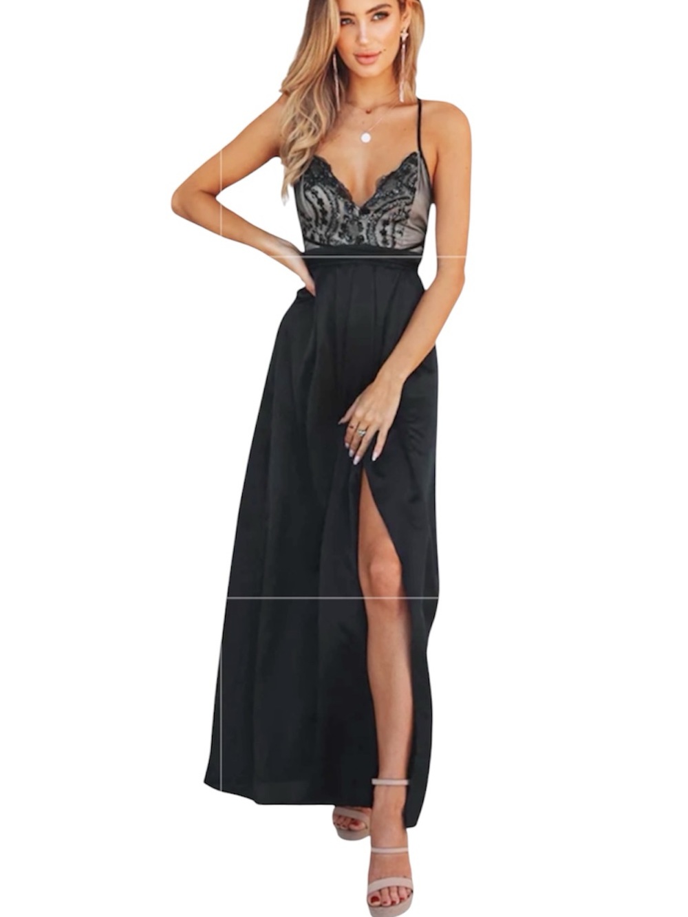 New Hello Molly Secret Royal Maxi Dress L Sequins Illusion Open Back Evening